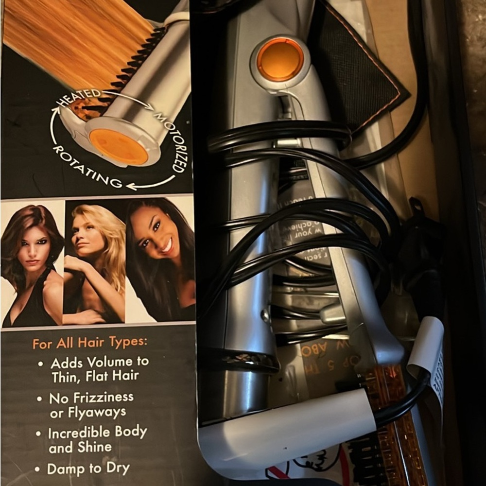 Heated Rotating Hair Styler - Silver and Orange